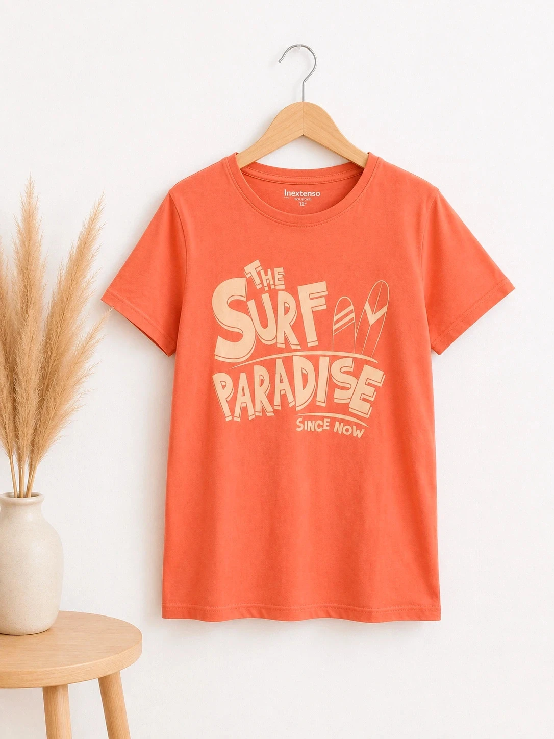 T-Shirt Garçon surf manches courtes | 12 ans | In Extenso | Neuf | Orange Corail